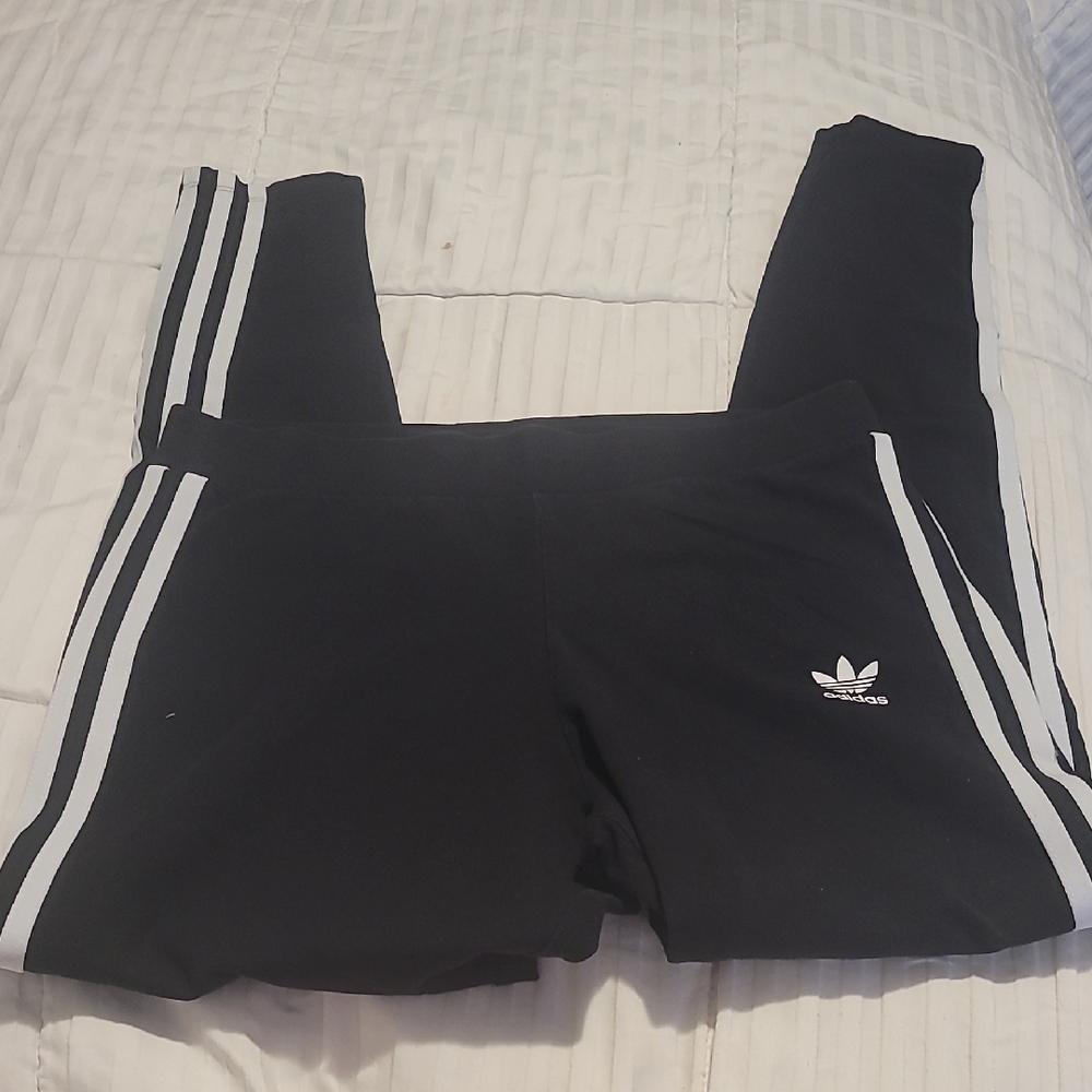 Adidas Kids Black Joggers with White Stripes